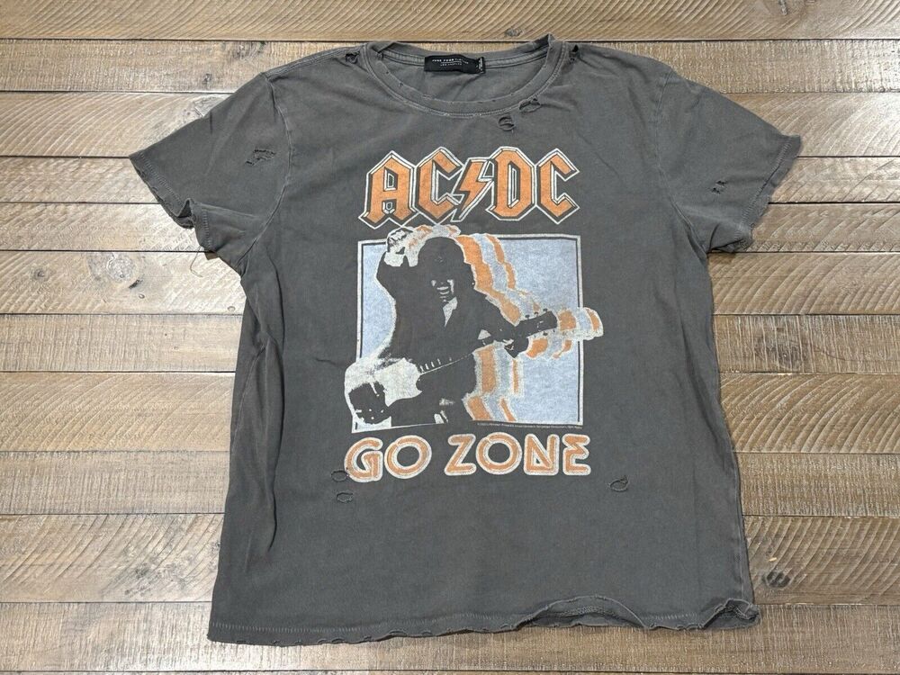 Junk Food Clothing I AC/DC Rock Band Distressed T-Shirt - Women’s Size S
